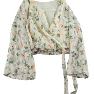 Easel Women's size Small Long Sleeve Chiffon Blouse Floral‎